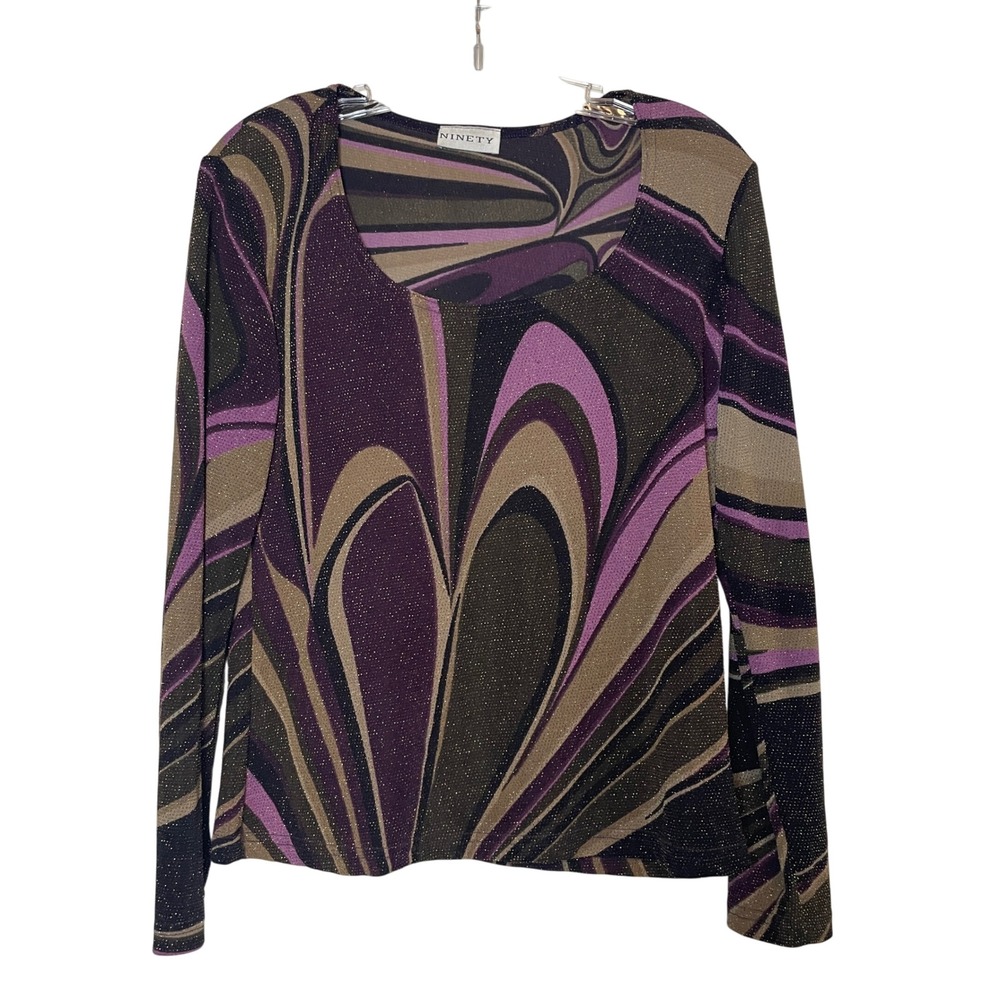Ninety Purple, Black & Tan Swirl Long Sleeve Top